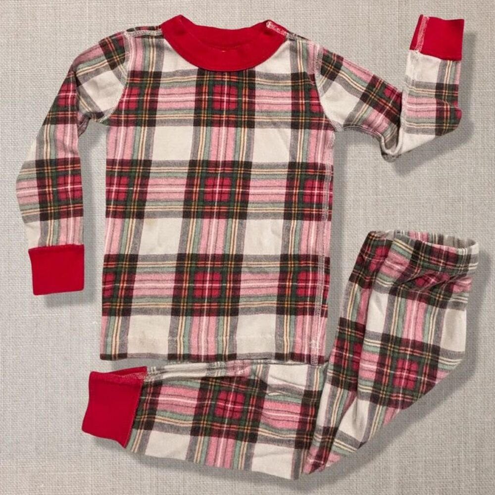 Hanna Andersson Family Holiday Plaid Long John Pajama Set 3T 90cm Organic Cotton